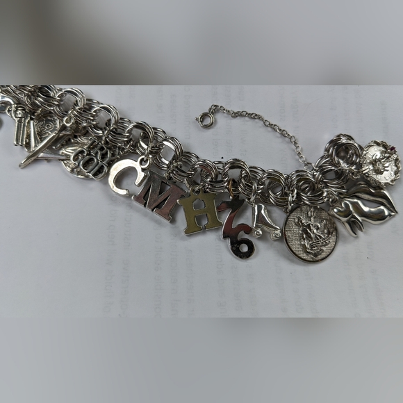 EC TRIPLE LINK STERLING SILVER ALL MARKED CHUNKY CHARM BRACELET - Picture 9 of 14